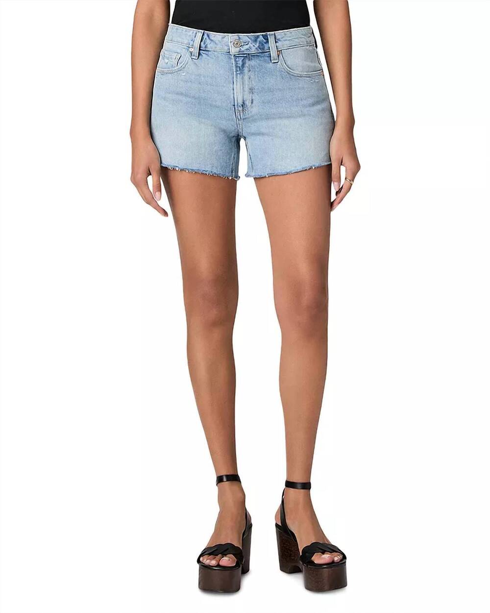 NEW PAIGE dylan raw hem shorts in light blue denim